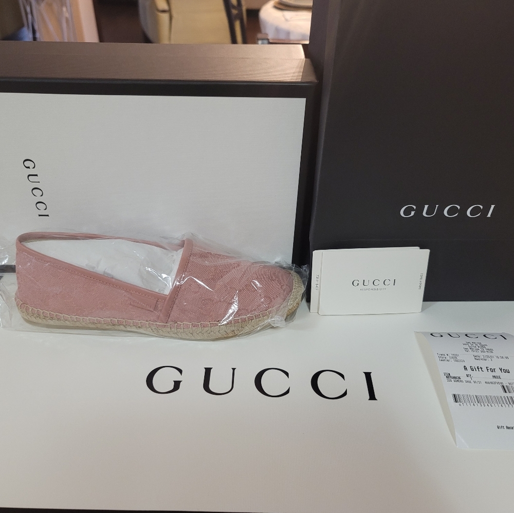 gucci espadrilles pink guccissima sz37.5/US7.5 nib